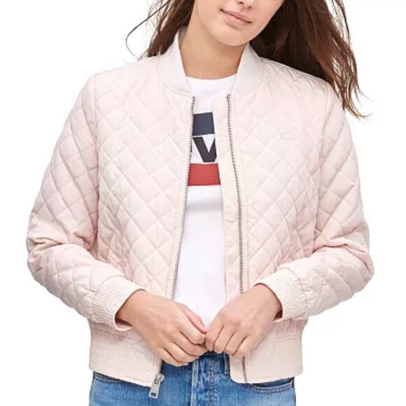 Levi's Diamond Quilted Bomber Ivory Jacket Womens Size‎ L - Picture 2 of 11